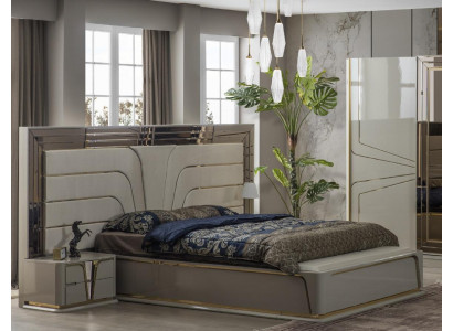 Bedroom suite double bed luxury bed modern beige set 3-piece new