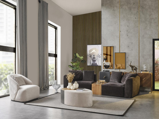 4-seater sofa set armchair four-seater sofa modern black fabric new