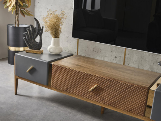 Set wall unit TV stand RTV lowboard sideboard shelves wood brown