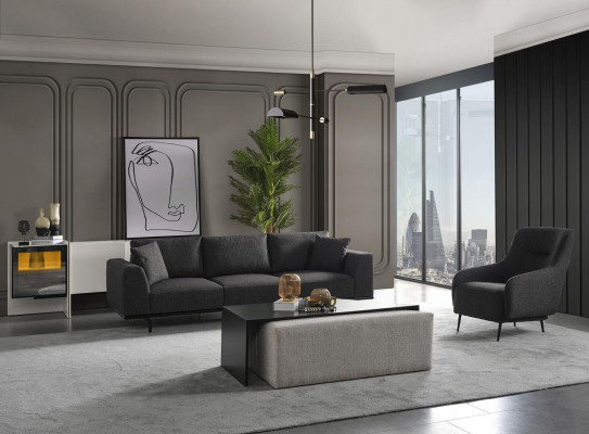 Sofa set, 4-seater, armchair set, fabric, modern, grey