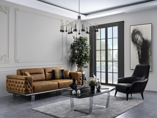 Sofa set complete sofa 3+1 seat armchair faux leather brown 2-piece set