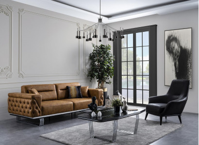 Sofa set complete sofa 3+1 seat armchair faux leather brown 2-piece set