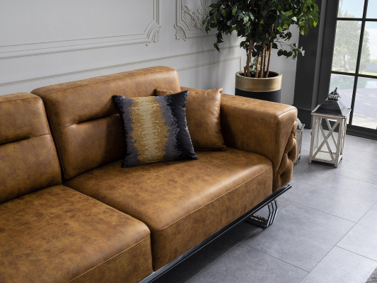 Sofa set complete sofa 3+1 seat armchair faux leather brown 2-piece set