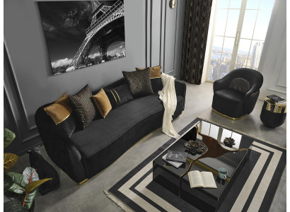 Sofa set sofa 4-seater armchair four-seater fabric blue polyester set