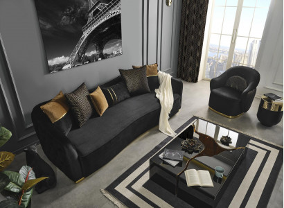 Sofa set sofa 4-seater armchair four-seater fabric blue polyester set