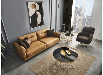 Sofa Set Complete Sofa 3+1 Seat Armchair Faux Leather Brown 2-Piece Set
