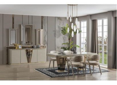 Dining Set Luxury Dining Group Dining Room Dining Table Set Chairs Beige 5-piece Set