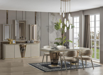 Dining Set Luxury Dining Group Dining Room Dining Table Set Chairs Beige 5-piece Set