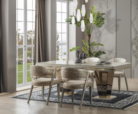 Dining Set Luxury Dining Group Dining Room Dining Table Set Chairs Beige 5-piece Set