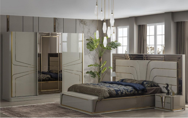 Luxury wardrobe wooden cabinet bedroom cabinets beige