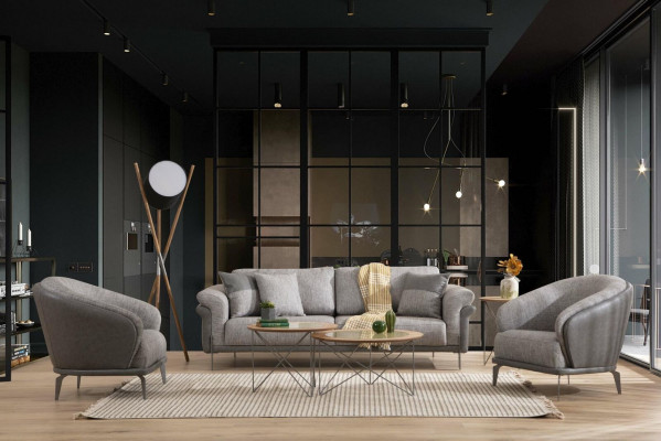 3-seater gray sofa living room classic design elegant style 230cm
