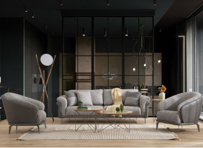 3-seater gray sofa living room classic design elegant style 230cm