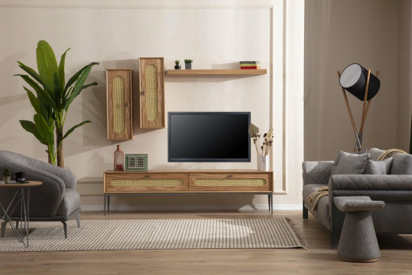 Lowboard RTV wall cabinets living room wood furniture wall shelf set of 4 pcs.