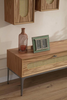 Lowboard RTV wall cabinets living room wood furniture wall shelf set of 4 pcs.