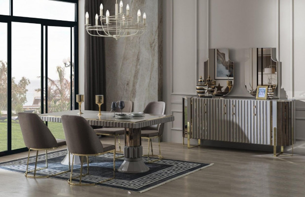 Modern luxury dining set dining room dining table suite chairs dining area gray 5-piece set