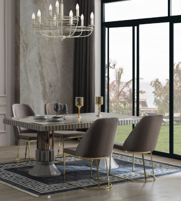 Modern luxury dining set dining room dining table suite chairs dining area gray 5-piece set