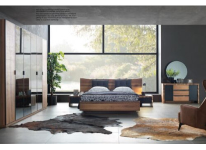 Bedroom set: bed, 2x nightstands, wardrobe, dresser, mirror, 6 pieces.