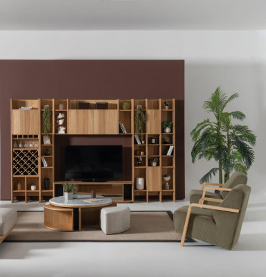 Living room wall unit wood luxury set new style modern luxury brown