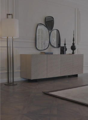 Dining table, table, 4x chairs, sideboard, mirror, 7-piece design set ensemble