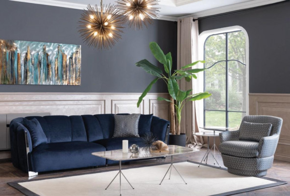Living room sofa couch designer textile seat upholstery design blue