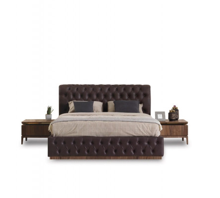 Modern bedroom set bed 2x nightstand luxury complete furniture faux leather