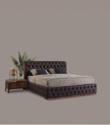 Modern bedroom set bed 2x nightstand luxury complete furniture faux leather