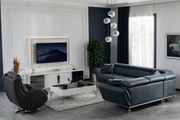 Complete set living room suite corner sofa TV unit coffee table armchair 4-piece.