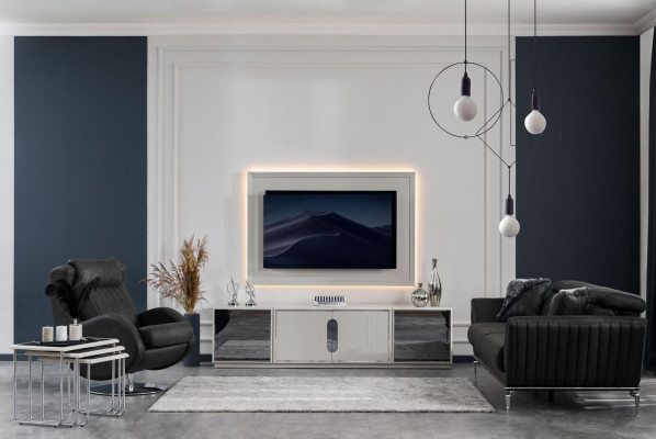 Complete set living room suite corner sofa TV unit coffee table armchair 4-piece.