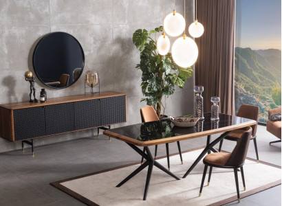 Dining room set table 4x chairs sideboard mirror 7-piece group dining suite