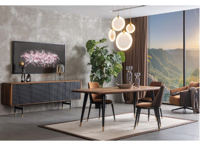 Dining group set with dining table, 4x chairs, sideboard furniture, dining room.