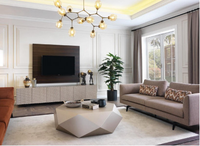 Luxury TV cabinet, television stand, sideboard, coffee table, 3-piece TV wall.