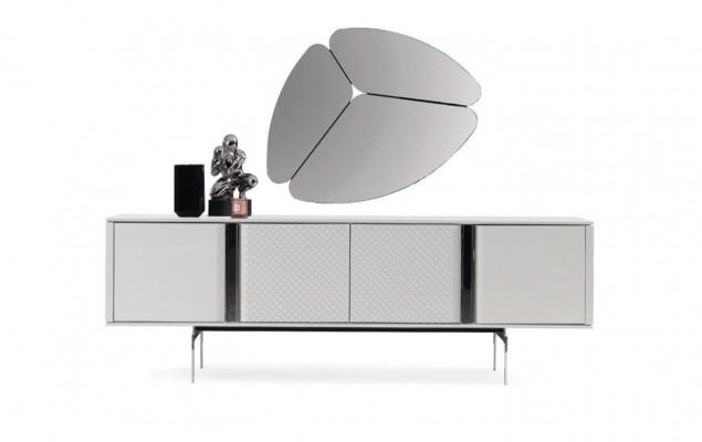 Modern living room mirror sideboard cabinet, elegant design, luxury, new gray, 2-piece set