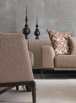 Living room armchair design couch luxury upholstery modern brown wood textile