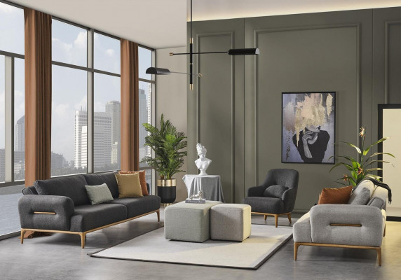 Couch set sofa armchair 321-seater fabric luxury gray sofas living room
