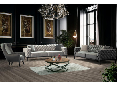 Chesterfield Sofa Set Sofa 3+1 Seater Fabric Grey Luxury Sofas Seat