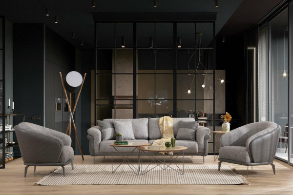 Armchair Single Luxury 1-Seat Upholstered Seat Design Gray Seat Fabric New
