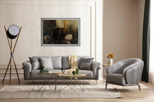 Armchair Single Luxury 1-Seat Upholstered Seat Design Gray Seat Fabric New