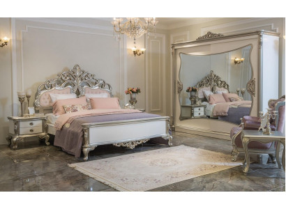 Bedroom set luxury bed 2x nightstand wardrobe chair 6-piece set.