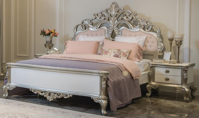 Bedroom set luxury bed 2x nightstand wardrobe chair 6-piece set.