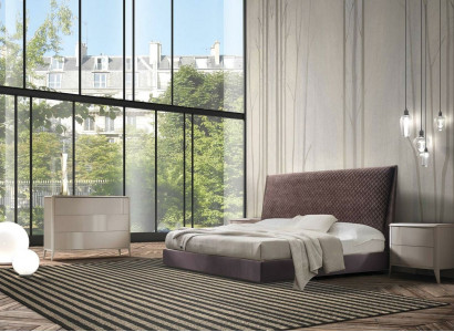 Designer bed, 2x nightstands, dresser 4-piece set, bedroom, Italian furniture.