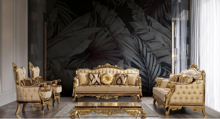 Golden sofa set Baroque Rococo complete set 5-piece. New