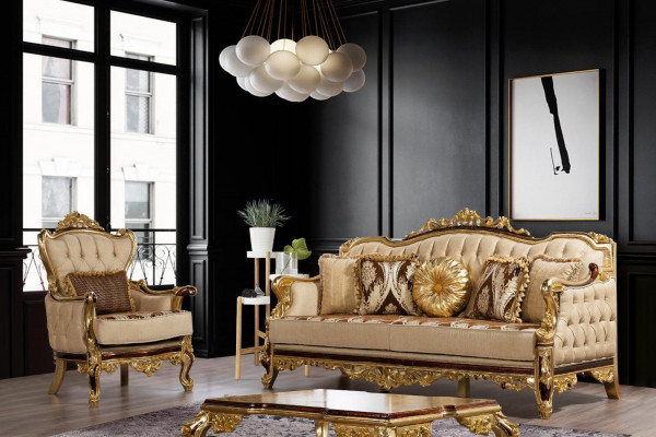 Golden sofa set Baroque Rococo complete set 5-piece. New