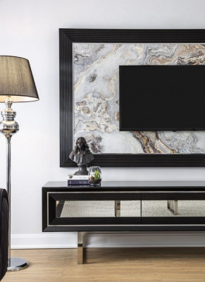 Luxury Wall Unit + Sideboard Lowboard Shelf Living Room Black High Gloss