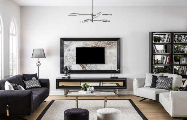 Luxury Wall Unit + Sideboard Lowboard Shelf Living Room Black High Gloss