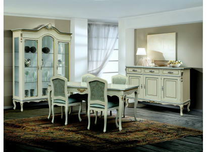 Luxury Dining Room Set 7-Piece White Wood Furniture Sideboard 4x Chair Table Display Cabinet