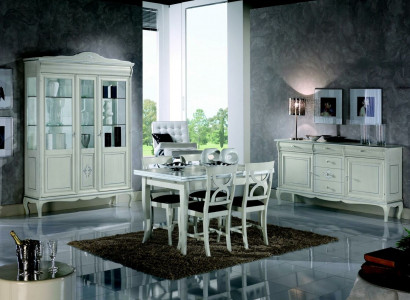 Design dining room set 7-piece wood furniture sideboard 4x chair table cabinet new