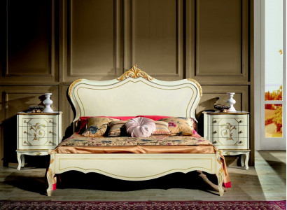Luxury bed 160x195cm with wooden headboard and 2 nightstands Italian furniture new