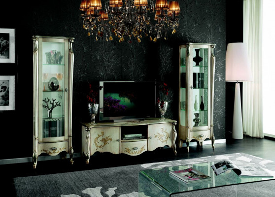 Elegant set of 3-piece furniture RTV with 2x display cabinets Italian furniture classical style