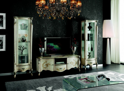 Elegant set of 3-piece furniture RTV with 2x display cabinets Italian furniture classical style