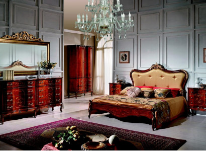 Set of 3-piece Bedroom Suite Bed 2x Nightstand Italian Baroque Furniture New